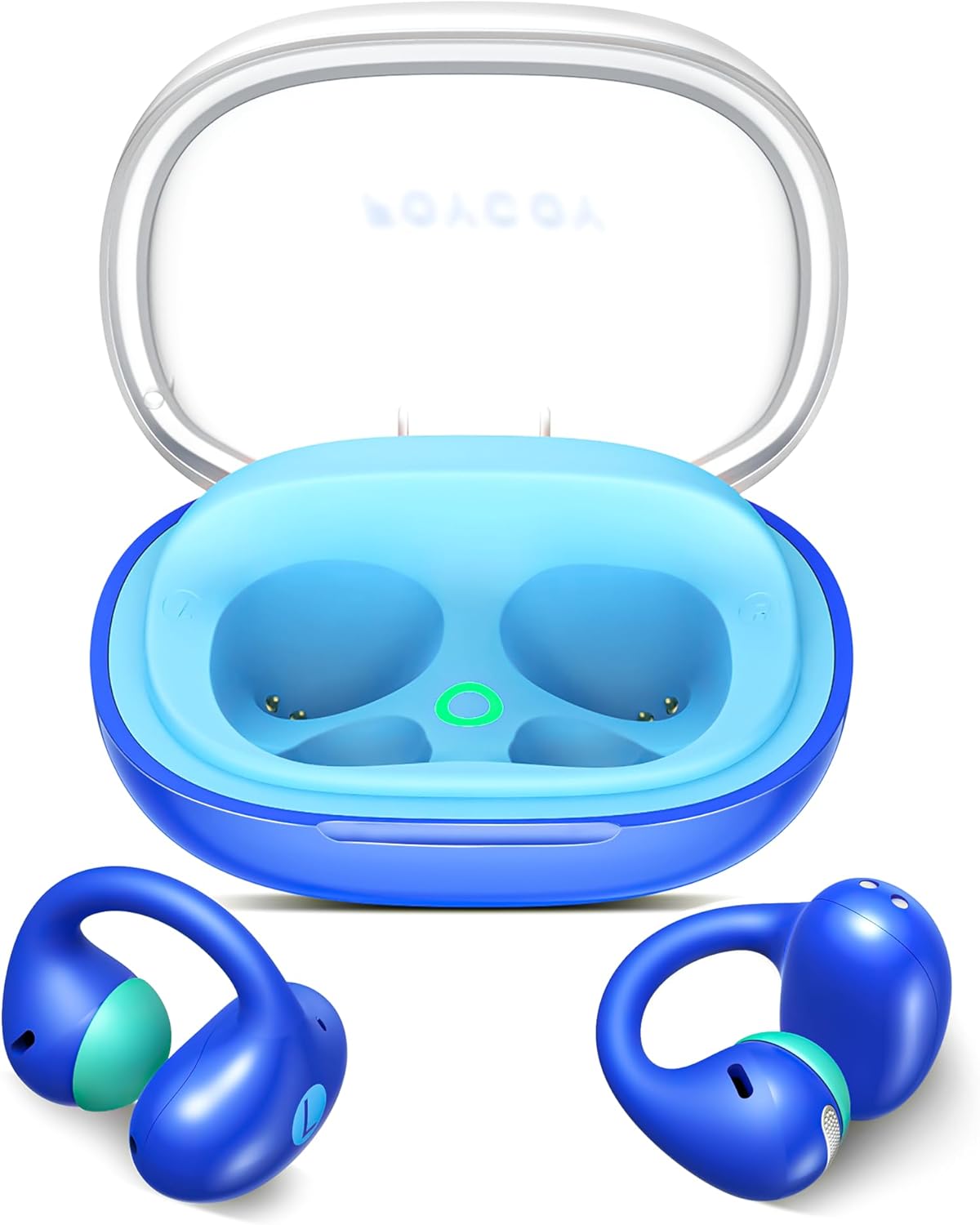FOYCOY Kids Open Ear Earbuds – Clip-On Earbuds – 85 dB Volume Limit – Bluetooth 6.0, Built-in Mic, 40H Playtime, Silicone Pads, IPX5, Small Ears and Glasses Friendly, Ages 6-14, Blue