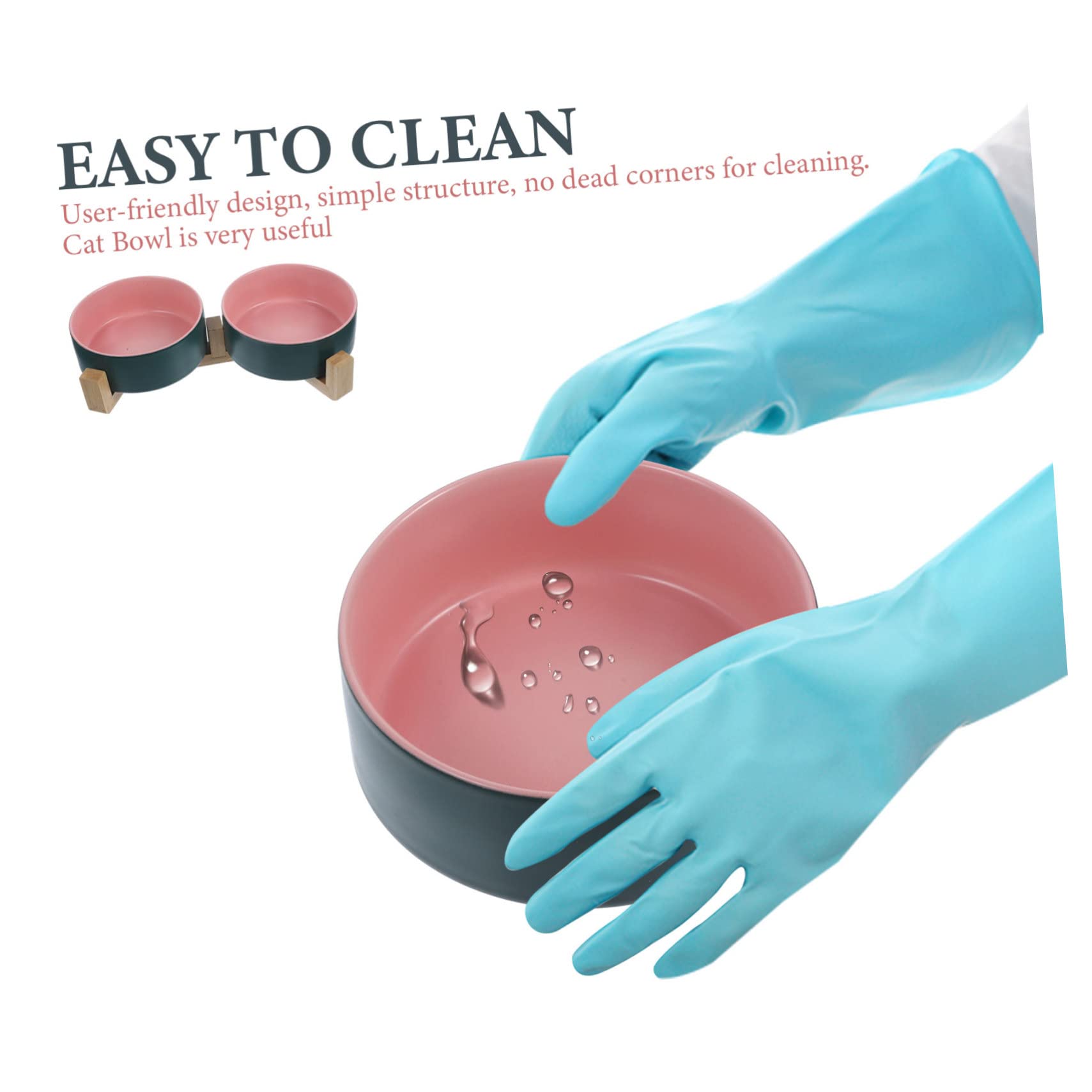 SUPVOX Gamelle Céramique Chat Double avec Support en Bois pour Nourriture et Eau, Design Élégant et Pratique
