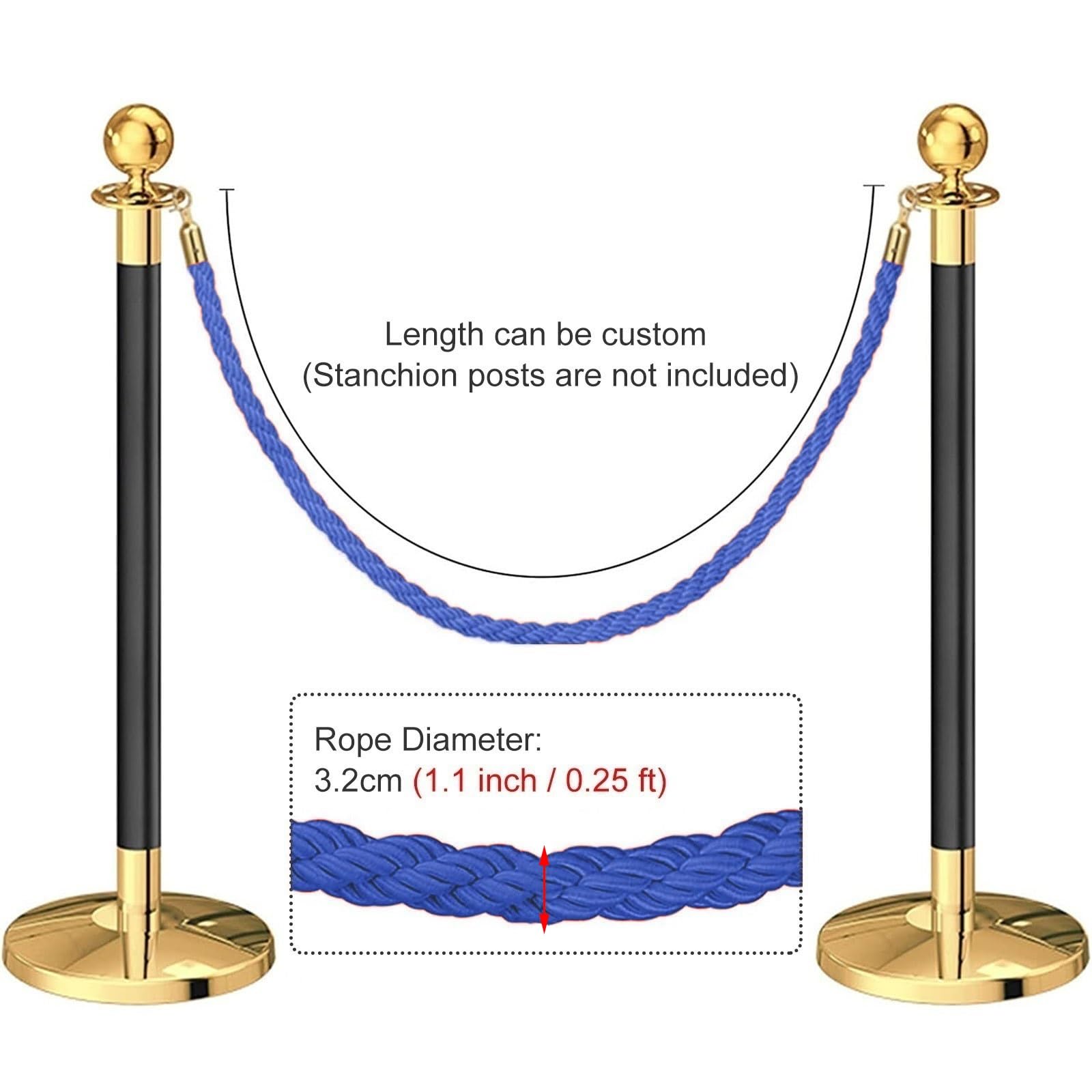 Cuerda giratoria de puntal azul con ganchos de presión dorados, cuerda de barrera de control de multitudes de 2 a 8 piezas(150cm(59 in) 4 Pack)
