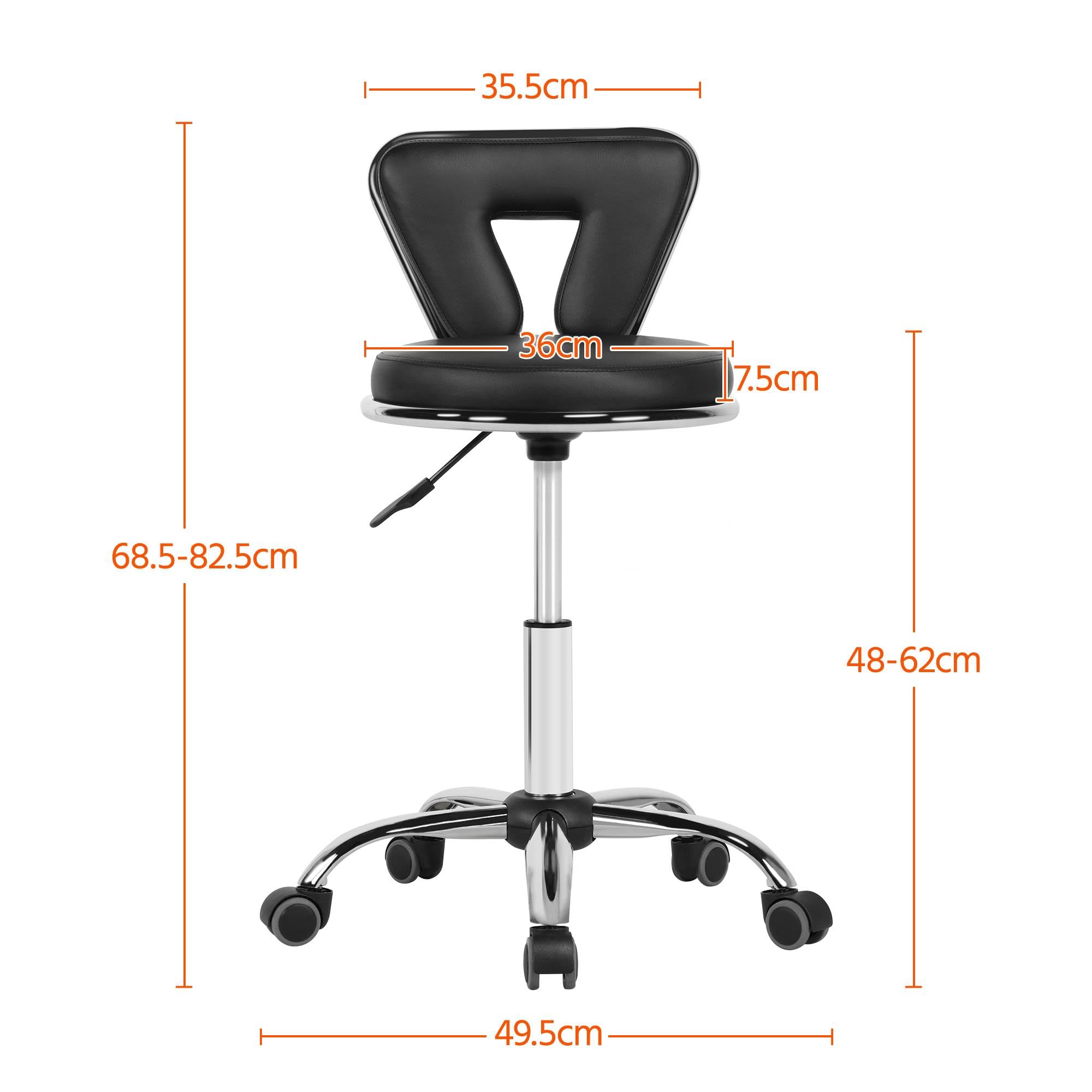Yaheetech Taburete Alto con Respaldo Taburete Giratorio Regulable Silla con Ruedas para Manicura, Pedicura, Tatuajes Negro