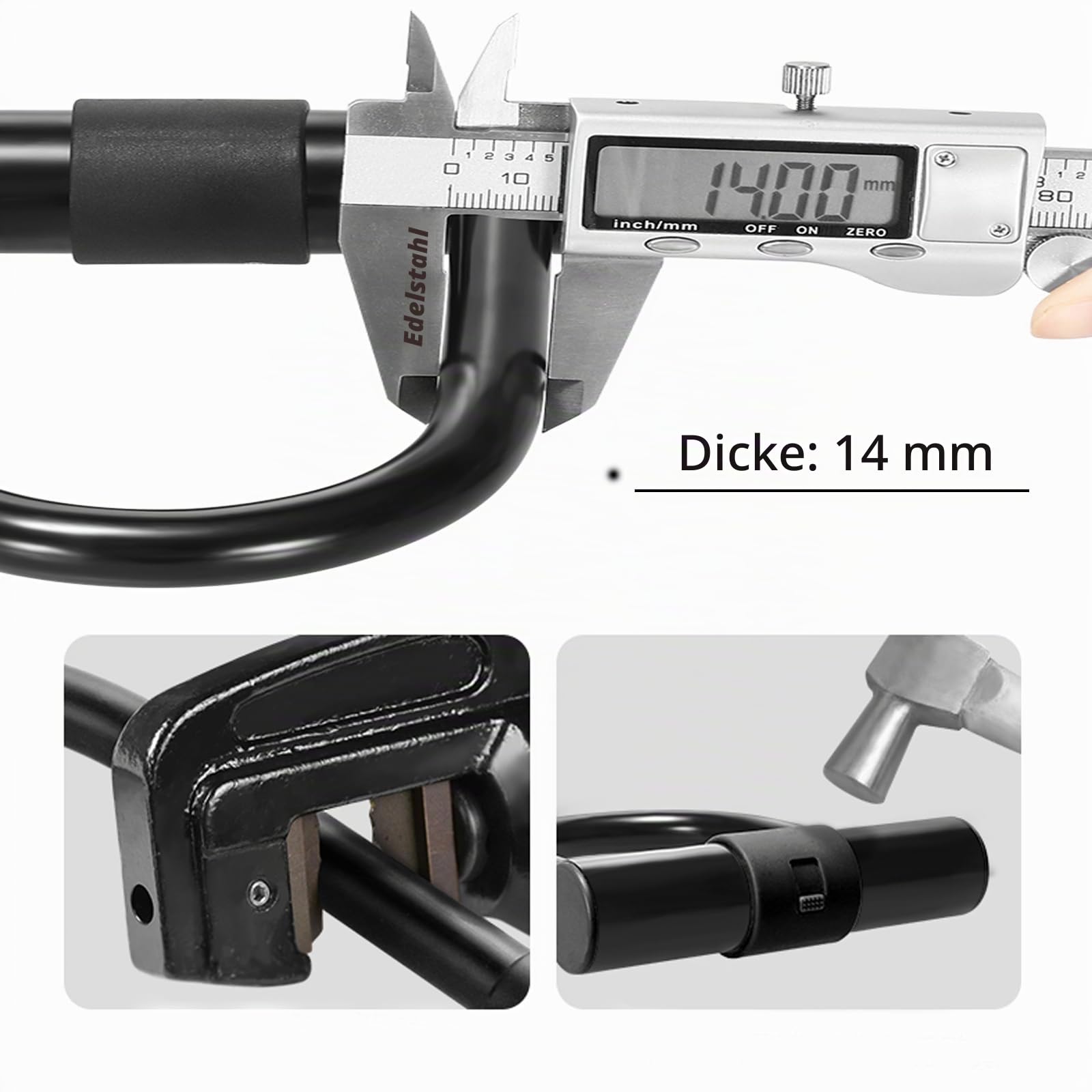 Kleines U-Schloss – 14 dicker, gehärteter U-Bügel aus legiertem Stahl, Anti-Diebstahl, Anti-Saw, Anti-Cut. für Motorrad Scheibenschloss Fahrrad U-Schloss und Kettenschloss (kein Sicherheitskabel und