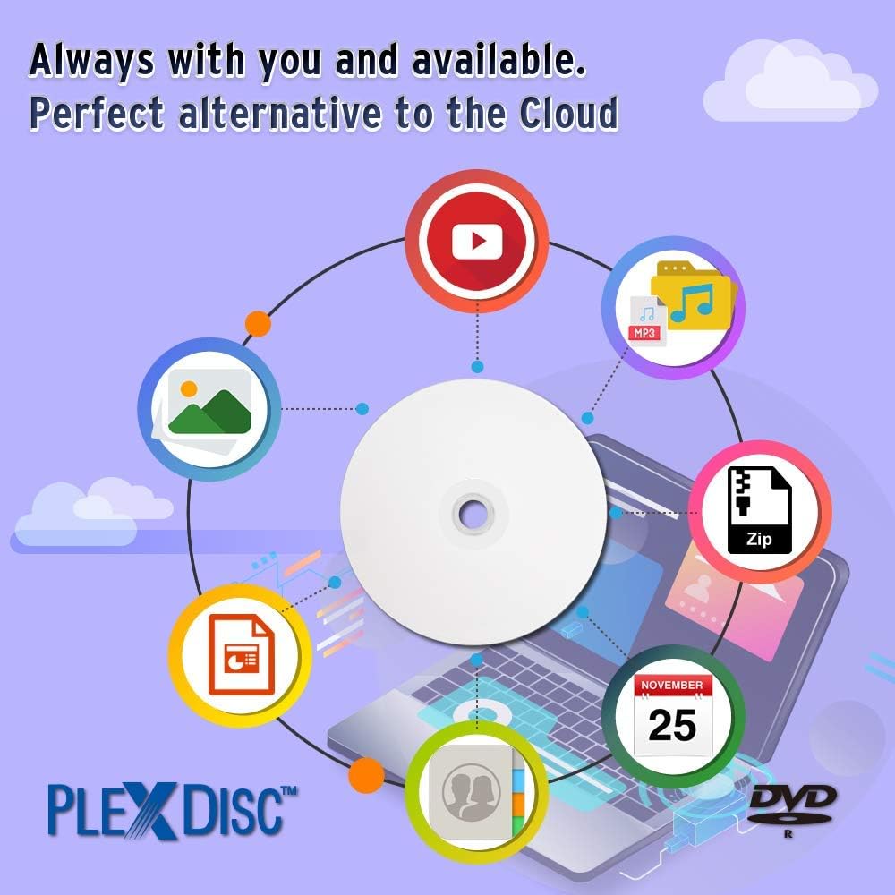 PlexDisc DVD-R 4.7GB 8X White Inkjet Hub Printable Disc - 100pk Spindle (FFP) 637-215-BX