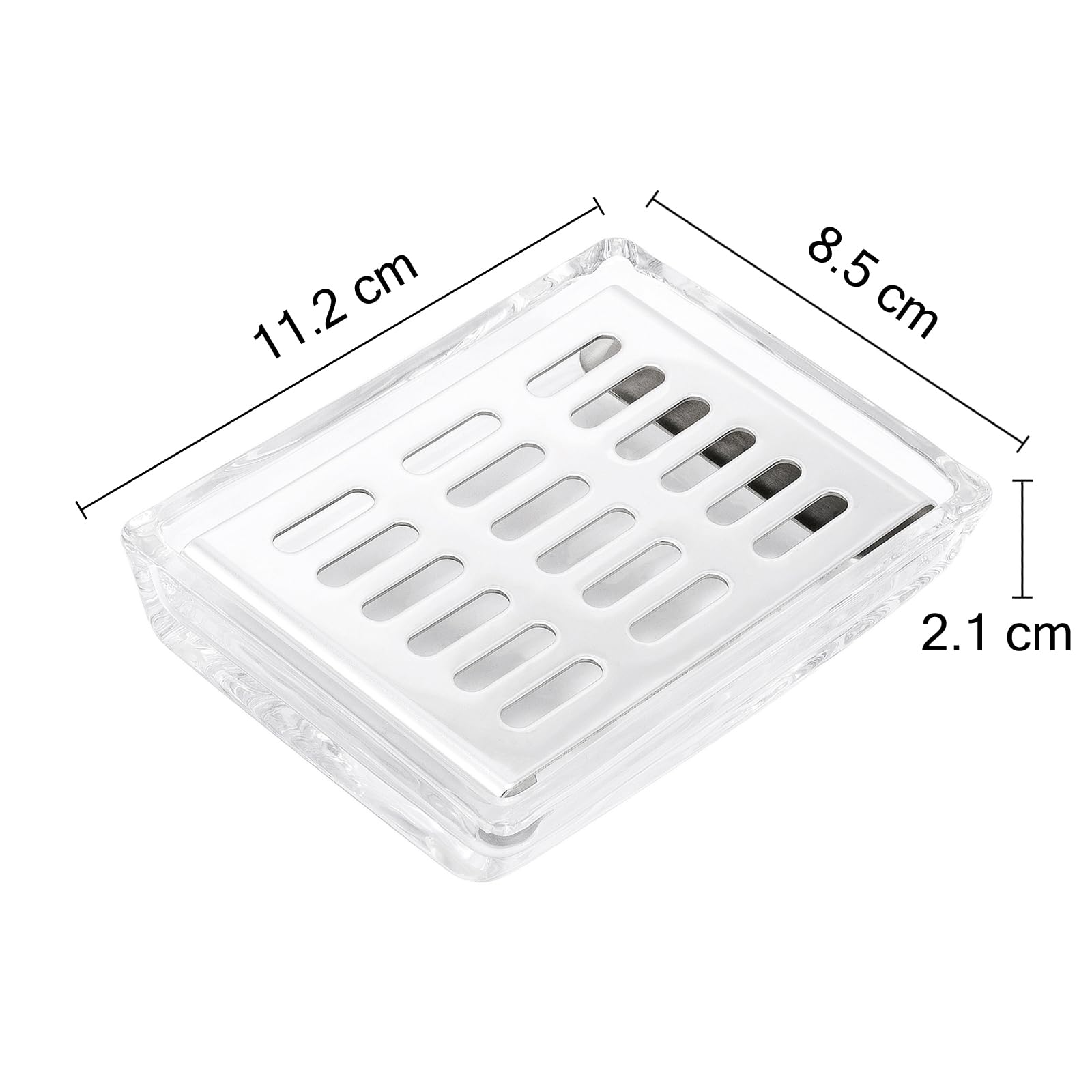 Glass Soap Dish (11.3 x 8.5 x 2.4cm) Stainless Steel Soap Holder for Bathroom and Shower Double Layer Draining Soap Box (Slivery tray) - Image 3