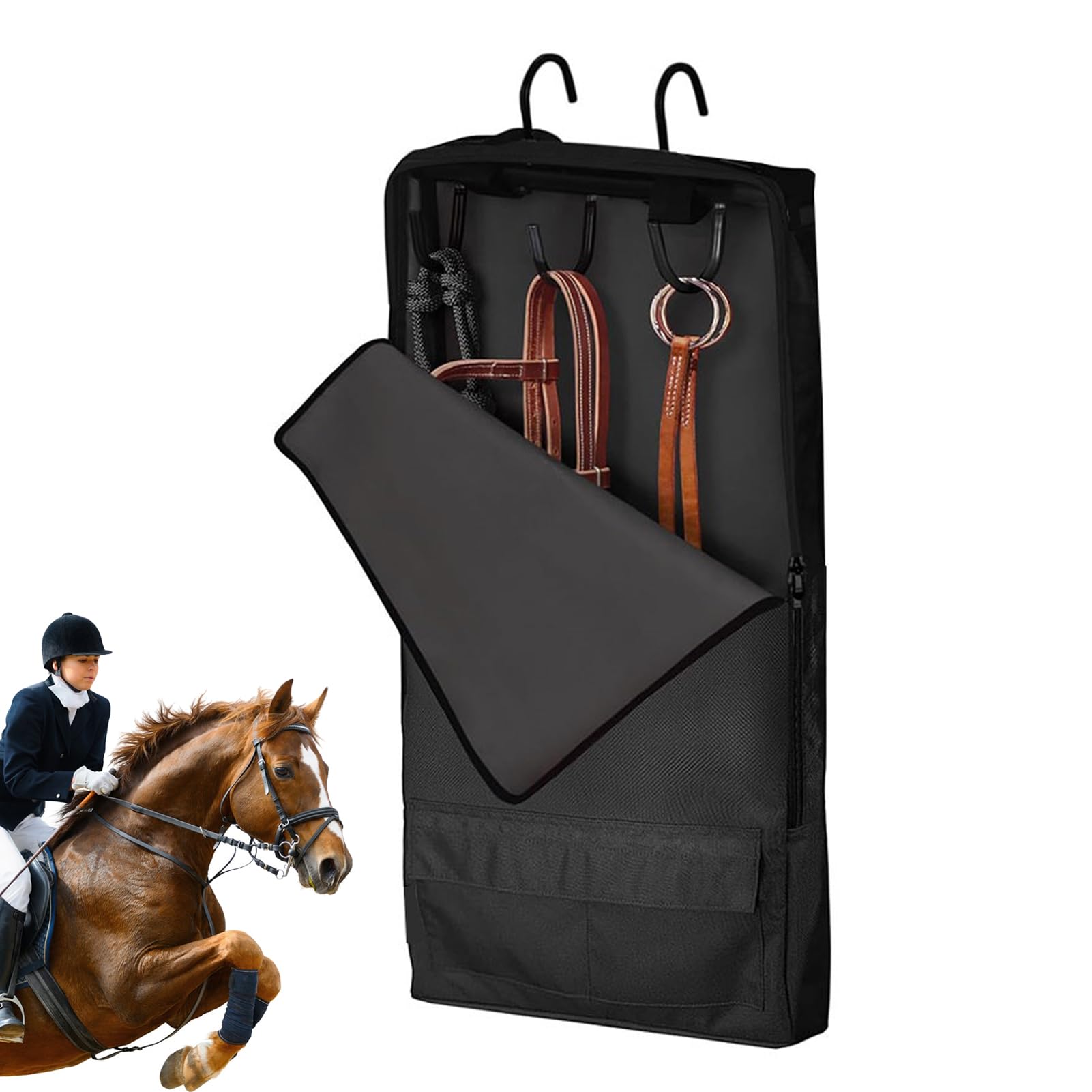 Trensentasche für Trense, Trensentasche mit Haken, gepolstertes Halfter für Halfter und Zaumzeugtasche – Pferdetasche mit Organisation des Halfters gepolstert wasserdicht für Haus, Keller, Garage