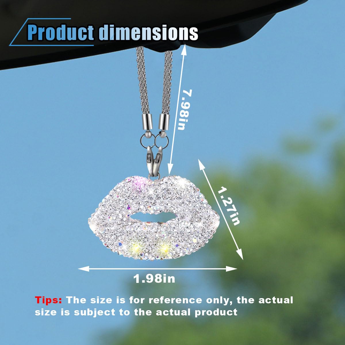 Honibaoto Bling Heart Car Hanging Charm - Crystal Rhinestone Rear View Mirror Pendant, Adjustable 12.2" Rope (Golden)