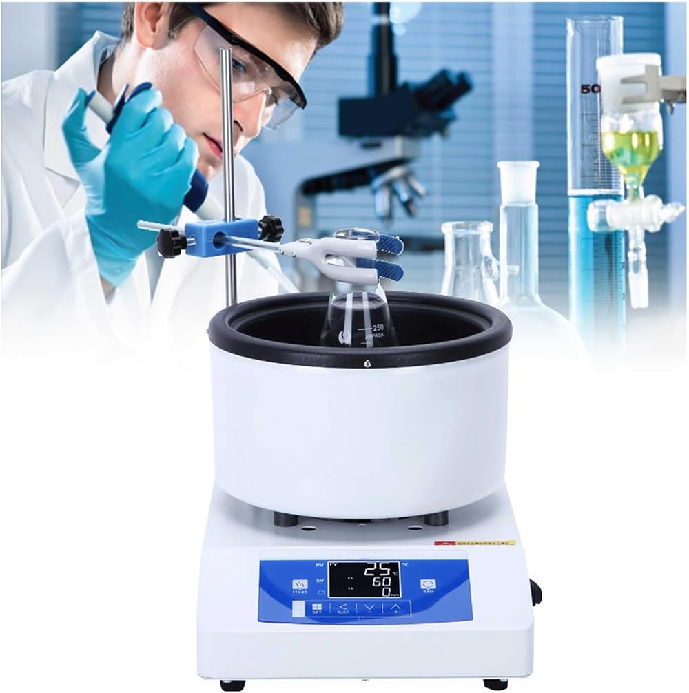 Agitador magnético digital de placa caliente con baño de agua de laboratorio, mezclador de placa caliente de doble control de temperatura para calefacción y agitación