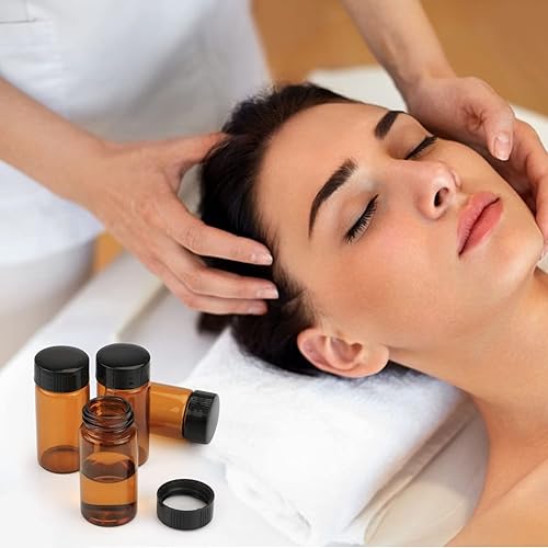 Miniatura 6 de Furnido Frasco de muestra de vidrio de 0.7 fl oz, 20 botellas de vidrio recargables vacías con tapas de rosca negras, contenedor de recolección de