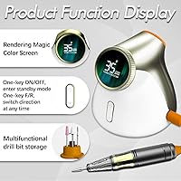 Vista 3 de 35000RPM Nail Drill Machine for Acrylic Nails,Professional Electric Efile Nail File,Portable Electric Nail Drills,Manicure Pedicure Polishing,Gold