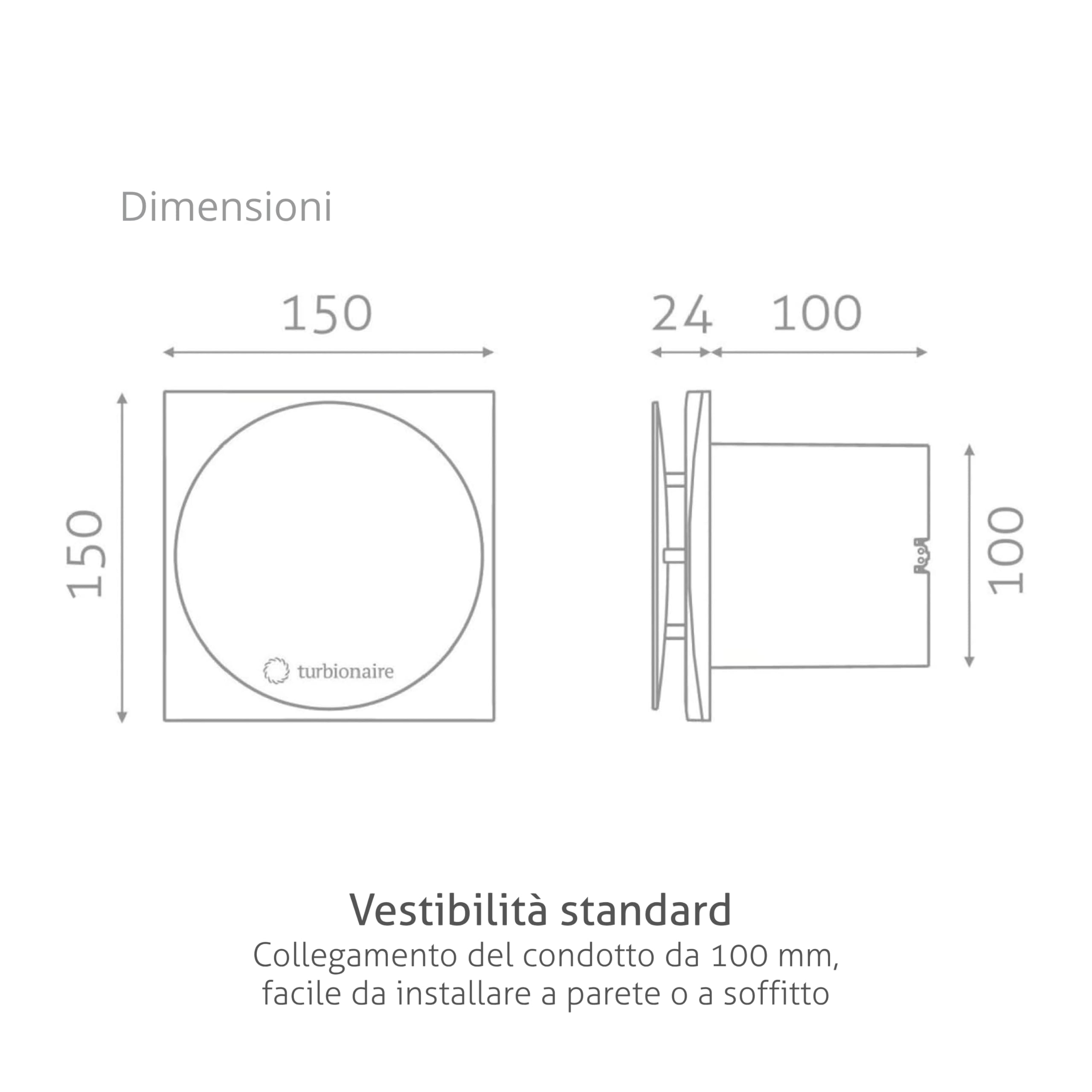 Turbionaire MIO 100 LL-TW Aspiratore da bagno100 mm con Timer, Motore con Cuscinetti a Sfere, Valvola di Non Ritorno, Protezione IPX4, Silenzioso, Ideale per uso uso intensivo, Bianco