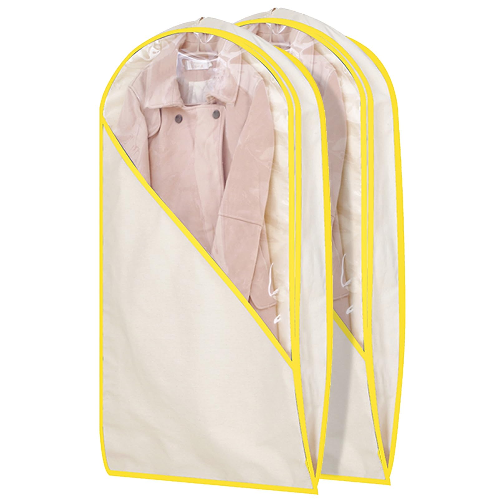 Zestaw 2 Wiszący Pokrowiec na Ubrania, Torba na Ubrania na Długie Sukienki, z Dużym, Przezroczystym Okienkiem, Odporna na Wilgoć i Kurz(Yellow,60x110cm/24x43in)