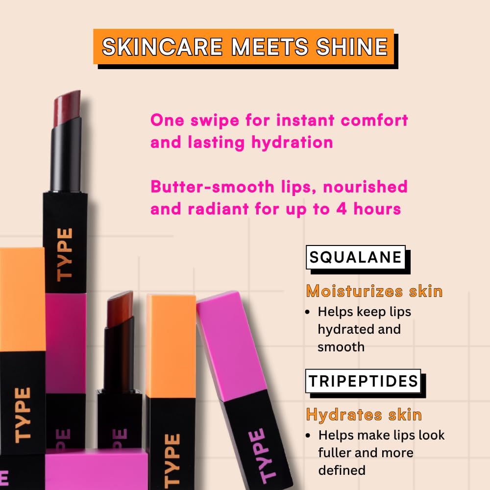 TYPE BEAUTY INC. Soak It Lip Oil Stick with Squalane and Tripeptides | Sheer and Moisturizing Lip Care Balm | Soothes Dry Lips & Locks Hydration | Lip Oil For Women | 606 Black Cherry - 2.5g 4