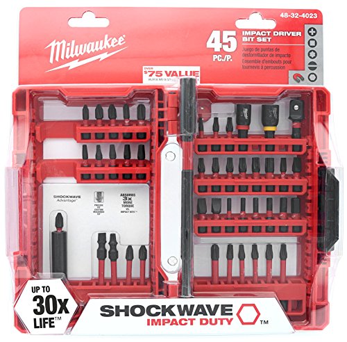 Milwaukee 48-32-4023 Shockwave Impact Duty 45 Piece Heavy Duty Driver Bit Set w/Hex, Phillips, Square, and Slotted Bits Milwaukee 48-32-4023 Shockwave Impact Duty 45 Piece Heavy Duty Driver Bit Set w/Hex, Phillips, Square, and Slotted Bits