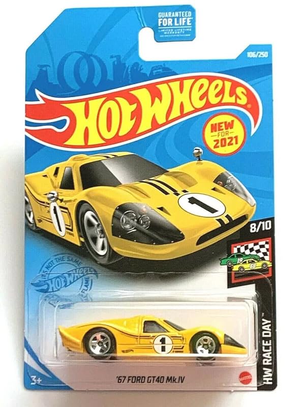 Image of Hot Wheels 67 Ford GT40 MK IV HW Race Day Ages 3 and Up 106 /250 (Yellow)