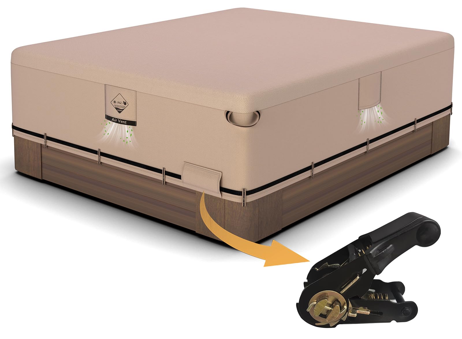 Photo 1 of Qh.home IP65 Waterproof Hot Tub Cover, Wind & UV Resistant 600D Polyester 73x62 Spa Cover for Hot Tub, with Ratchet Strap System, Fits 72x61,71 x 60,70x62,70x61,70x60 Rectangle SPA,Wheat