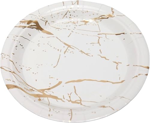 Disposable Party Paper Dinner Plate 8Pack White With Gold Marble Xpaty50
