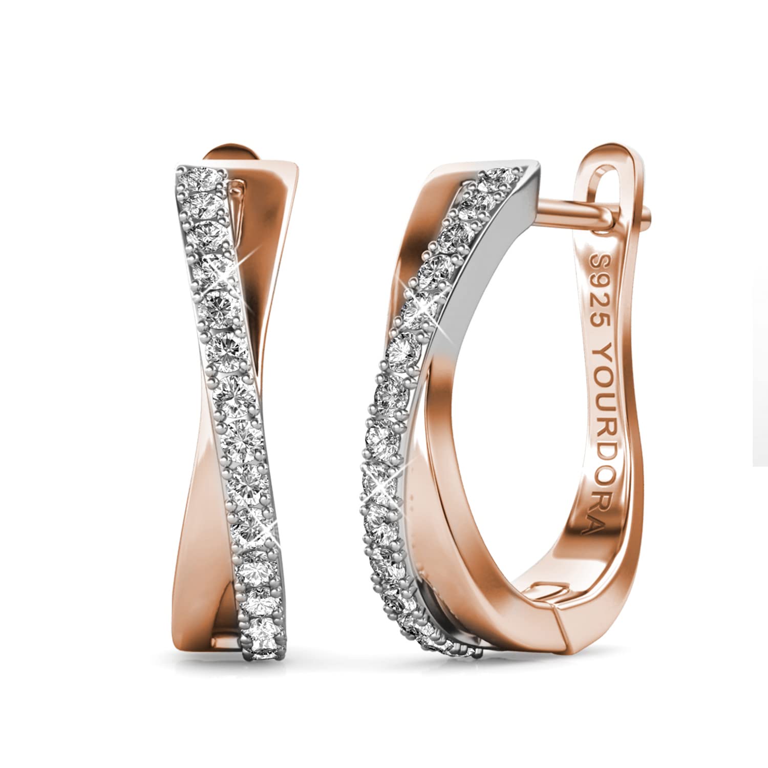 YOURDORA Donna Orecchini a Cerchio Originali in Argento 925 Zirconi Anello Contorto Idea Regalo Gioielli