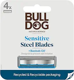 Bulldog Mens Skincare and Grooming Refil de lâminas de barbear para pele sensível para homens, 4 unidades
