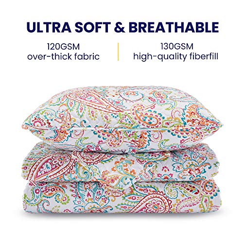 Sleep Zone 3-Piece Printed Quilt Set - Full/Queen Size - Lightweight Reversible Bedding Coverlet Set For All Season (Classic Paisley Pattern), Full/Queen (90X96 Inch | 2 Pillow Shams) #TOP6