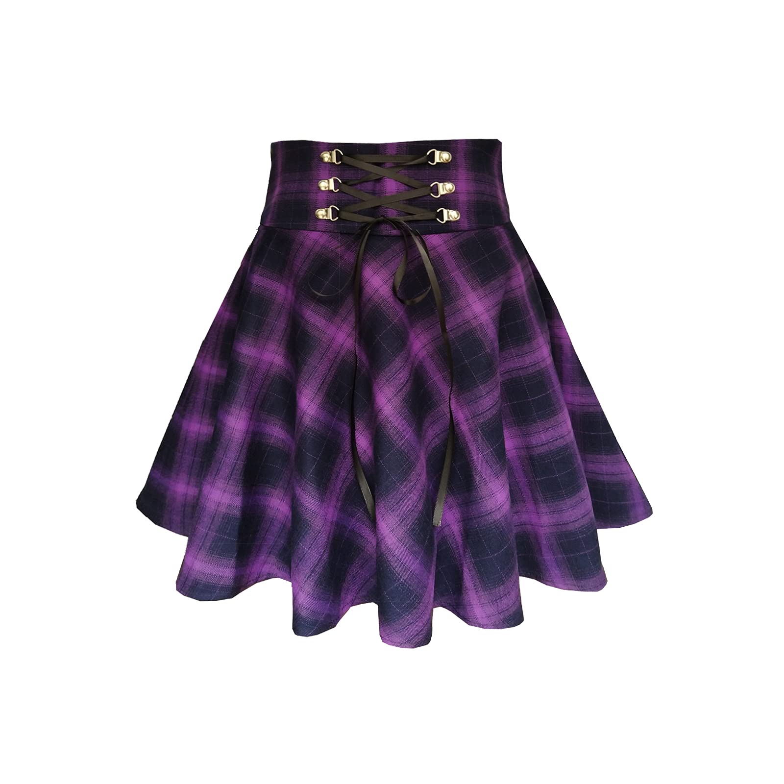 TONCHENGSD Women's Gothic Plaid Skirt High Waisted A-line Flare Mini Skirt