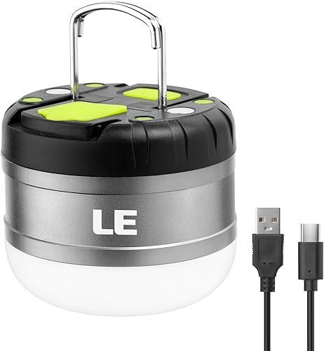 LE Farol LED portátil de camping con base magnética 3000 mAh, batería 280LM recargable por USB, luz LED portátil para casa de campaña, de 3 modos