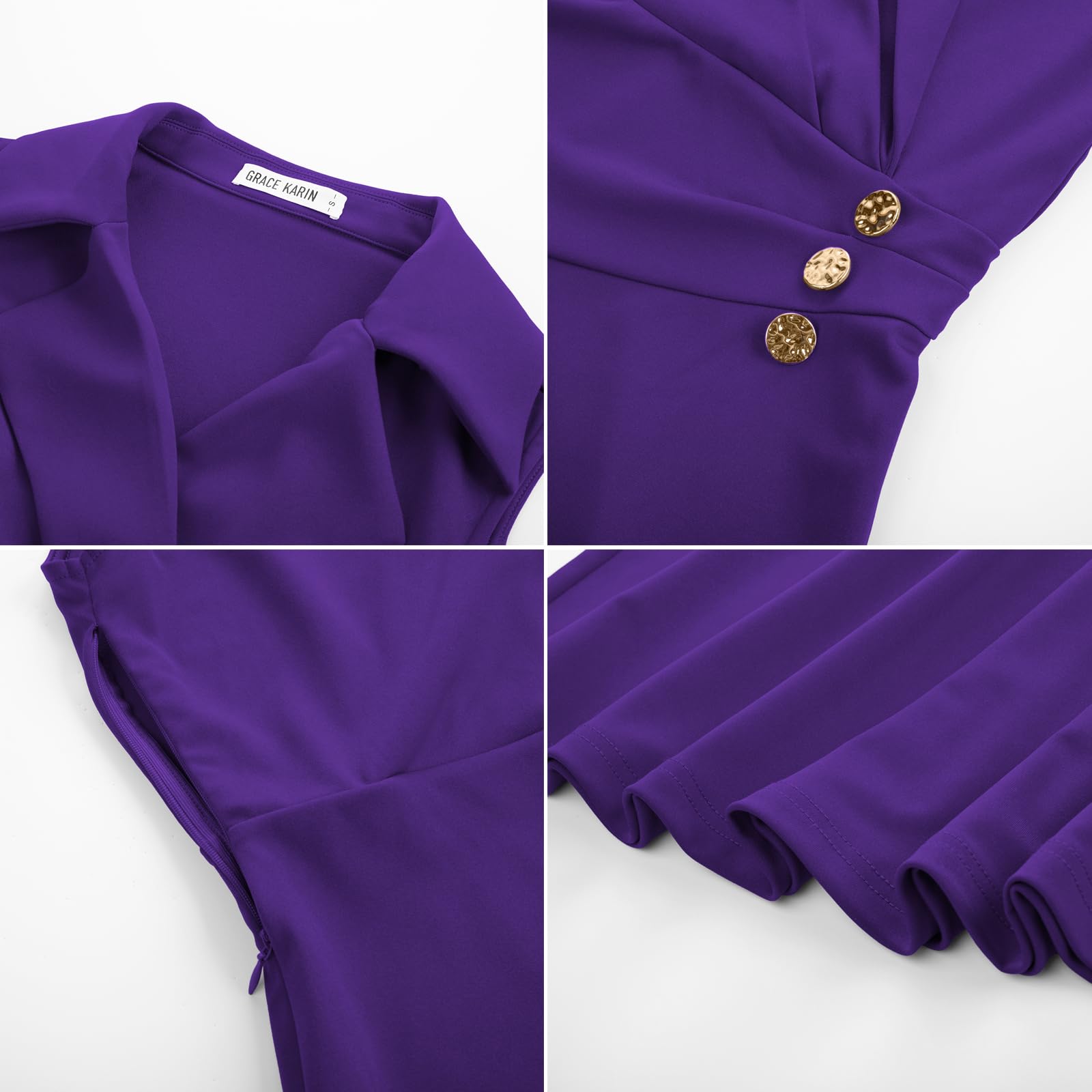 GRACE KARIN Robe d'affaires sans Manches pour Femme Robe de Soirée Élégante Trapèze Plissée