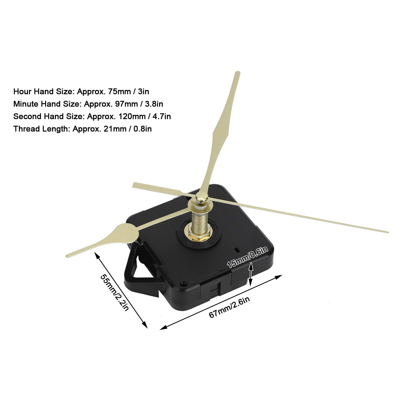 SIXRUN Quarz-Uhrwerk, ABS-DIY-Uhrenreparaturset mit Goldenen Zeigern, 2 Sets, 21 Mm Gewinde, 67 X 55 X 15 Mm, Batteriebetriebene Ersatzteile für das Basteln von Wanduhren Im Home Office