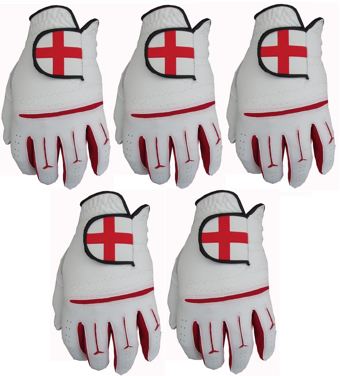 5 Pack Men's England Flag Golf Gloves | Full Cabretta Leather Palm & Palm Patch for Extra Durability | Sizes S, M, L, XL | Premium Grip & Comfort for Golf Enthusiasts