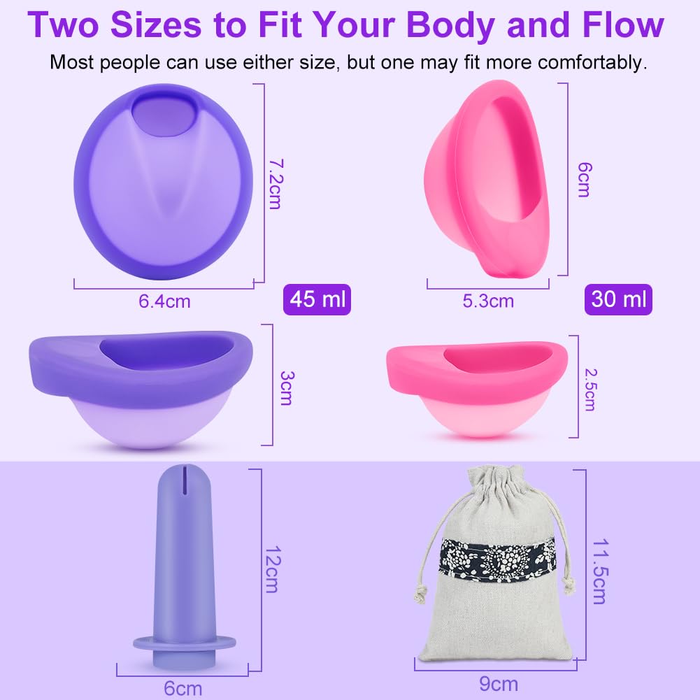 Dischi Periodici Riutilizzabile, 2 Pezzi Disco Mestruale(S+L), Coppa Mestruale in Silicone con Applicatore, Che Può Essere Facilmente Rimosso, per Donne Sport Attivi, Nuoto, a Prova di Perdite