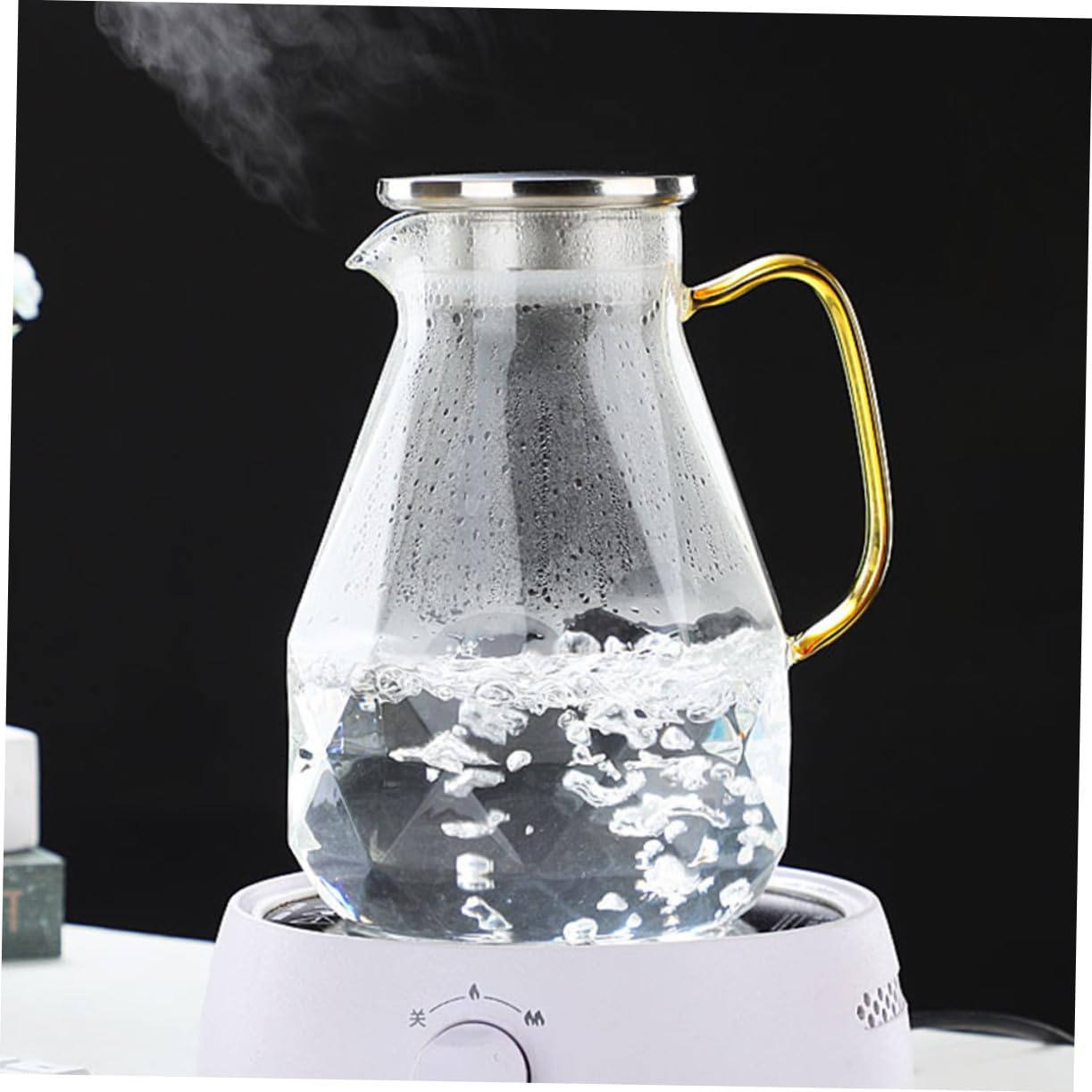 Jarra de Agua de Vidrio 1500ml con Tapa de Acero Inoxidable | Jarra de Bebidas para Hogar y Restaurante, Asa Reforzada y Vidrio Resistente al Calor