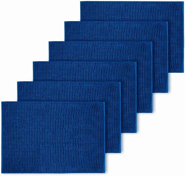 Hafaa Navy Bath Mat Non Slip Anti Mould – (6 Pack) 40x60 cm Chenille Bathroom Mat