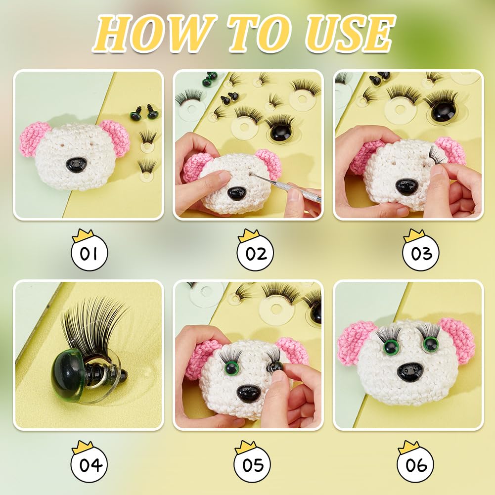 PH PandaHall 200pcs Kawaii Safety Eyes, 5 Sizes Craft Eyes Black Stuffed Animal Eyes