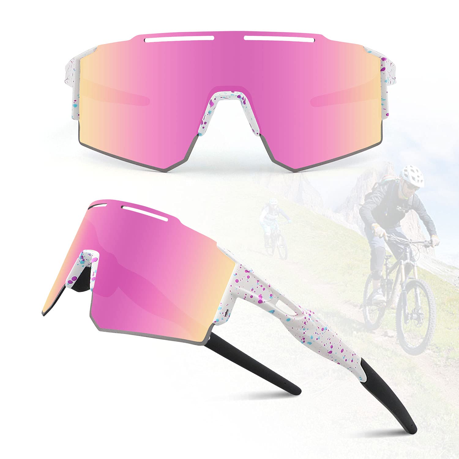 Ukoly Cycling Sunglasses with Interchangeable Nose Pad Men Women, Sports Sunglasses, Fishing Baseball Sunglasses