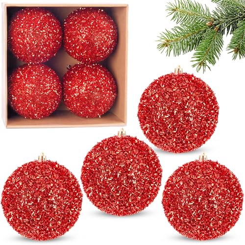 BRUBAKER Glitzer Weihnachtskugeln - 4er Set große Glitter Baumkugeln...