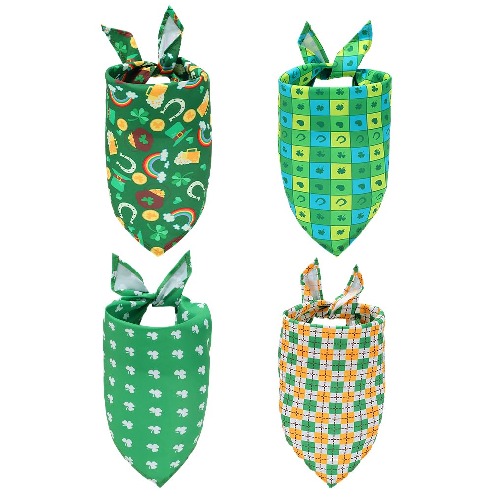 CRASPIRE 4 Styles St. Patrick Dog Bandana Four-Leaf Clover Wedding Pet Bandana Green Triangle Pet Dog Scarf Engagement Wedding Announcement Photo Props Collars Accessories for Pet Dog Lovers Gifts