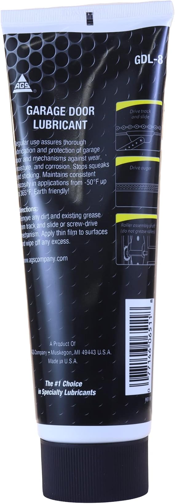 AGS Company Garage Door Grease, 8oz Lubricant, Protect and Lubricate, Prevent Rust and Corrosion on Garage Doors, Stop Squeaking and Sticking, for All Garage Door Mechanical Needs