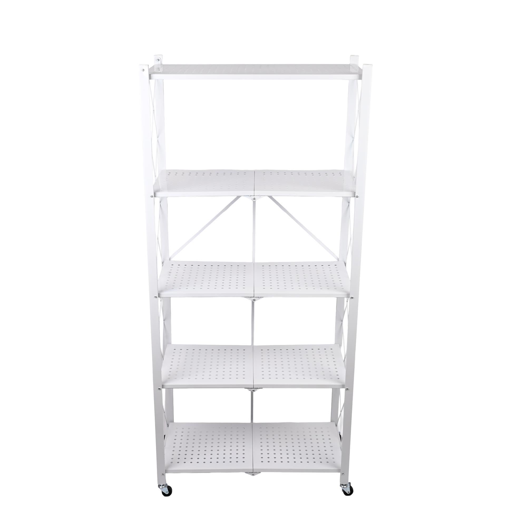 Well Home Estantería de Almacenamiento Plegable de 5 Estantes con Ruedas, SIN Montaje -71x34x160 cm Color Blanco