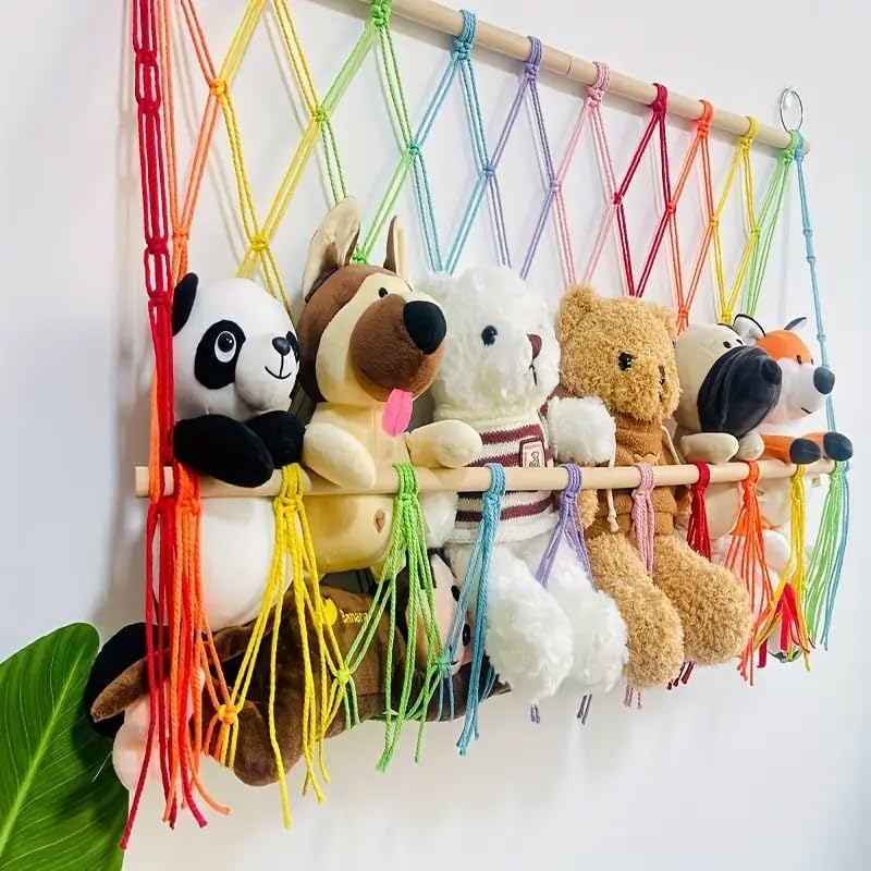 Image of Waterlily House - Organizer Mesh, Bohemian Net Organizer, Stuffed, Toy Storage Hammock, Rainbow Stuffed Animal Hammock Macrame for Toy Storage. (Color One Layer)