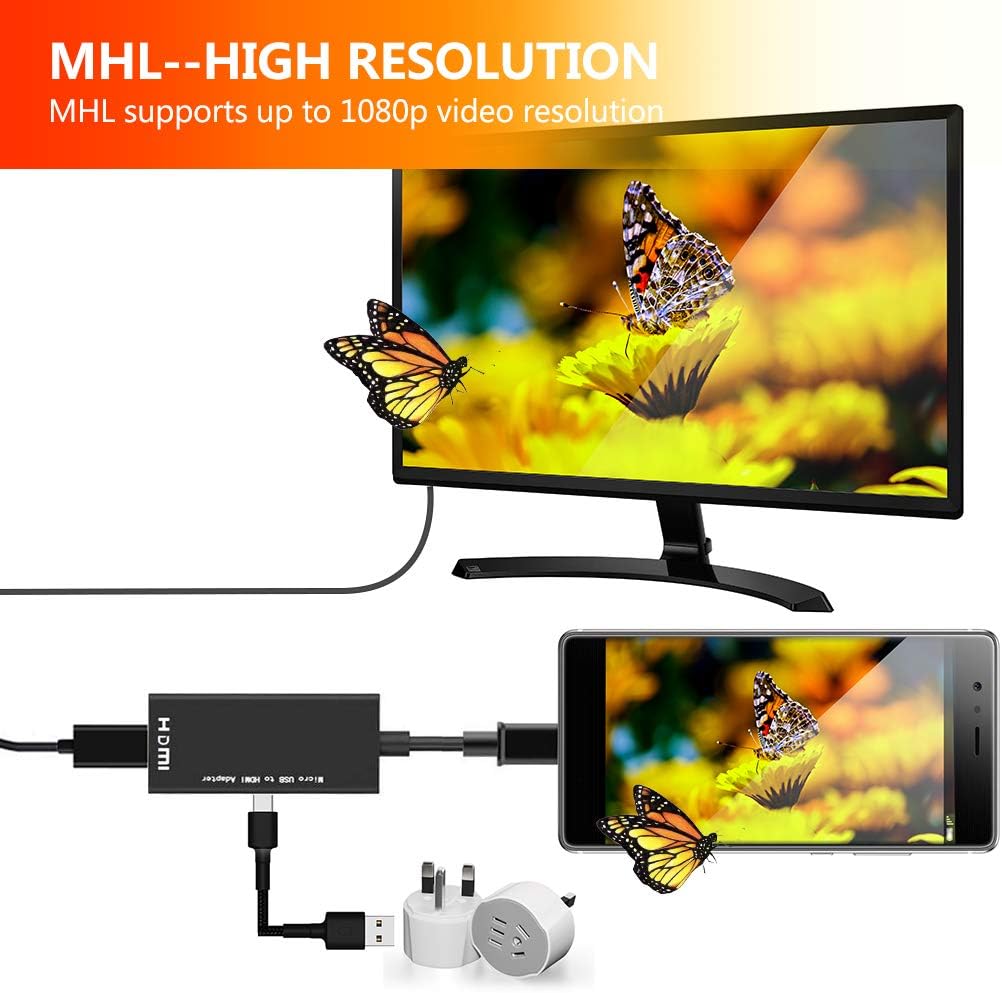 MHL Micro USB to HDMI Cable Adapter, MHL to HDMI 1080P Video Graphic Converter, Cable Adapter with Video Audio Output for Android Smart Phones & Tablets with MHL Function