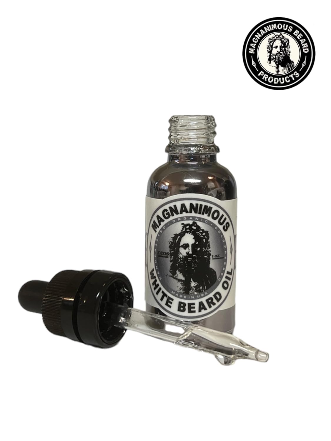 MAGNANIMOUS WHITE BEARD OIL FORMULA (1 OZ) "UNSCENTED" - THE NON-GREASIEST BEARD OIL FOR WHITE BEARDS ON THE PLANET, SANTA APPROVED!
