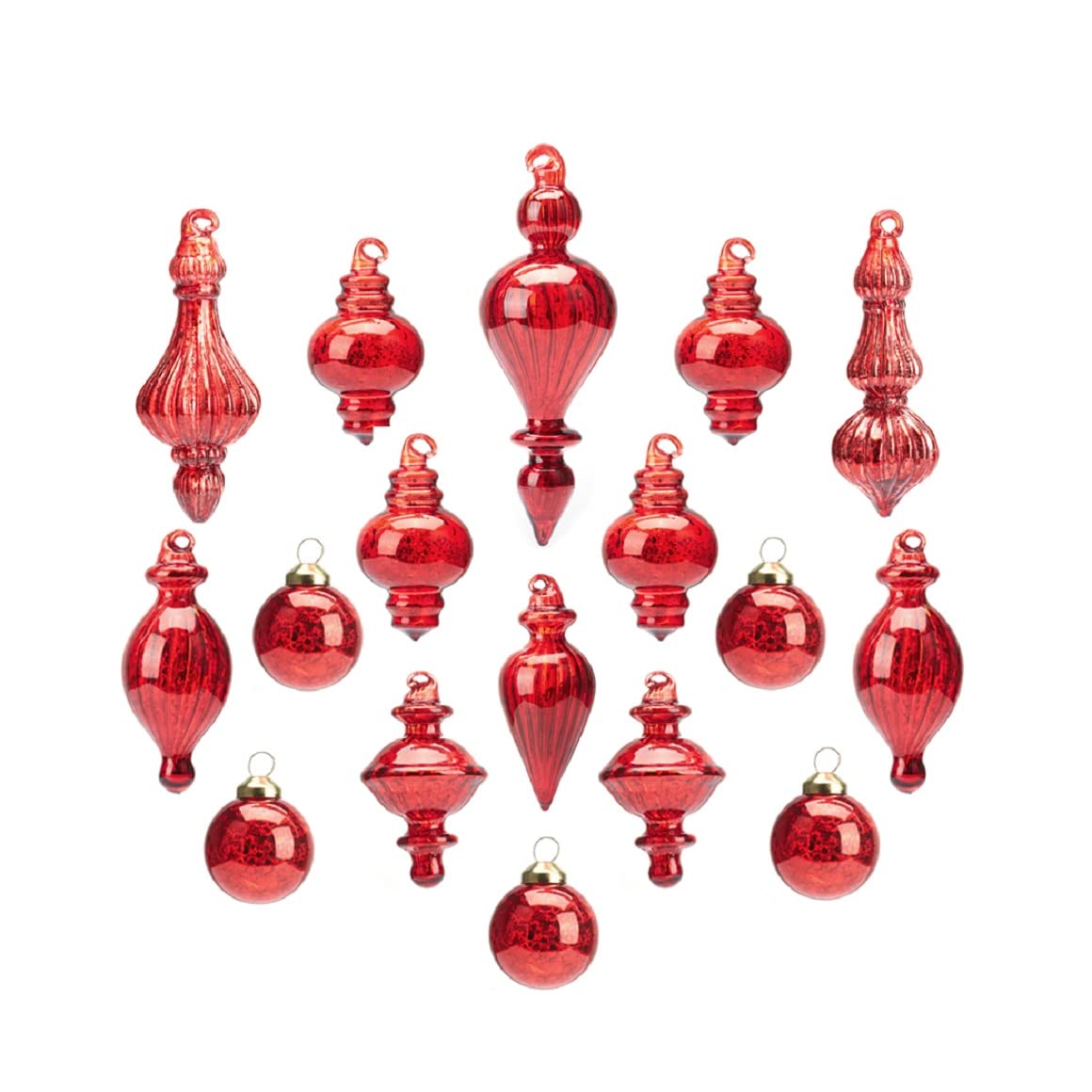 Christmas Ball Ornaments Glass Drop Decoration Holiday Trees Wreaths Garland Decor Red Color Size: 1.57''-5.39''(17 Pieces)