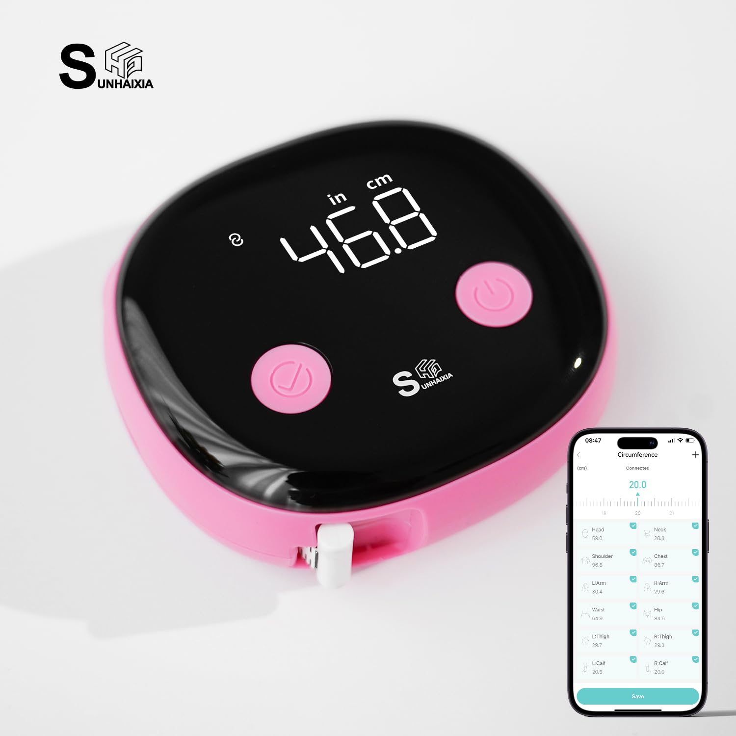 Fitdays - Cinta métrica inteligente para medir el cuerpo, pantalla LED HD, herramienta de monitoreo de grasa corporal para fitness y pérdida de peso (rosa)