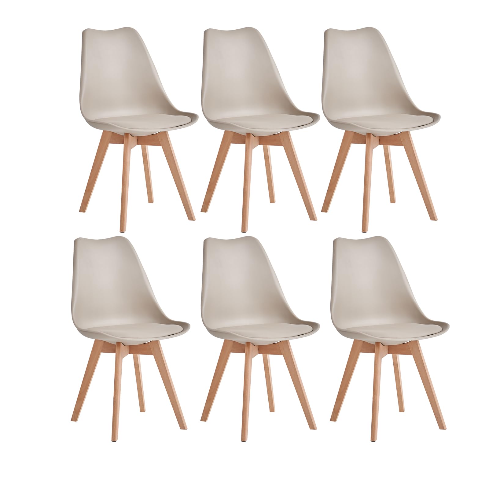 JZGORC Juego de 6 Sillas de Comedor Modernas, Sillas de Cocina con Patas Tapizadas y de Haya para Dormitorio, Salón, Comedor, Cocina - Caqui