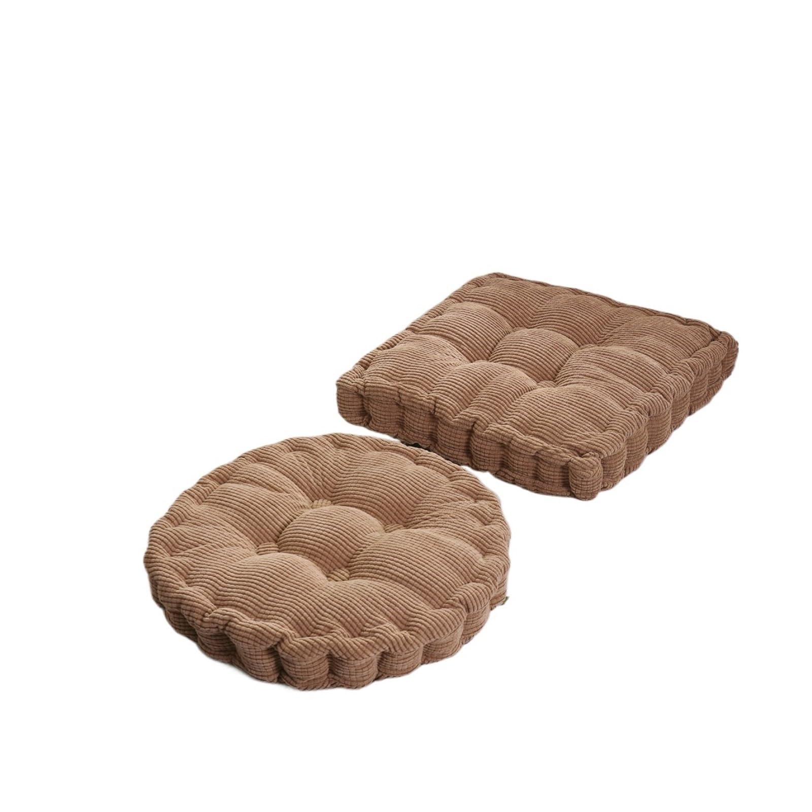 GIJMZY Floor Square Pillow For Seating On Solid Tufted Thick Pad Cushion For Yoga Balcony Chair Seat Cushions Pouf(Coffee,Round 40cm)