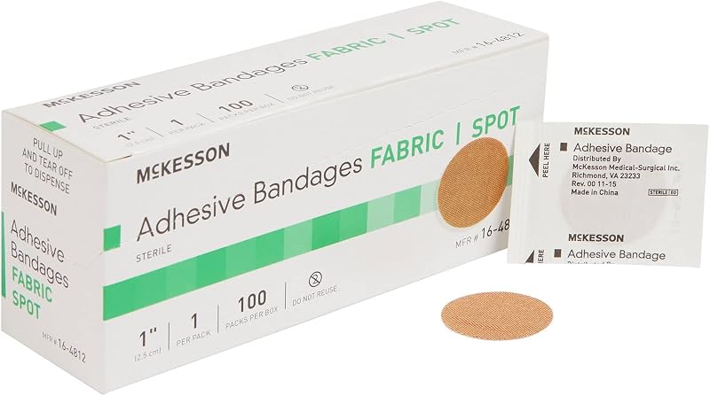 Vendas adhesivas McKesson, estériles, tela, color canela, 1 pulgada, 100 unidades | Punto de tela