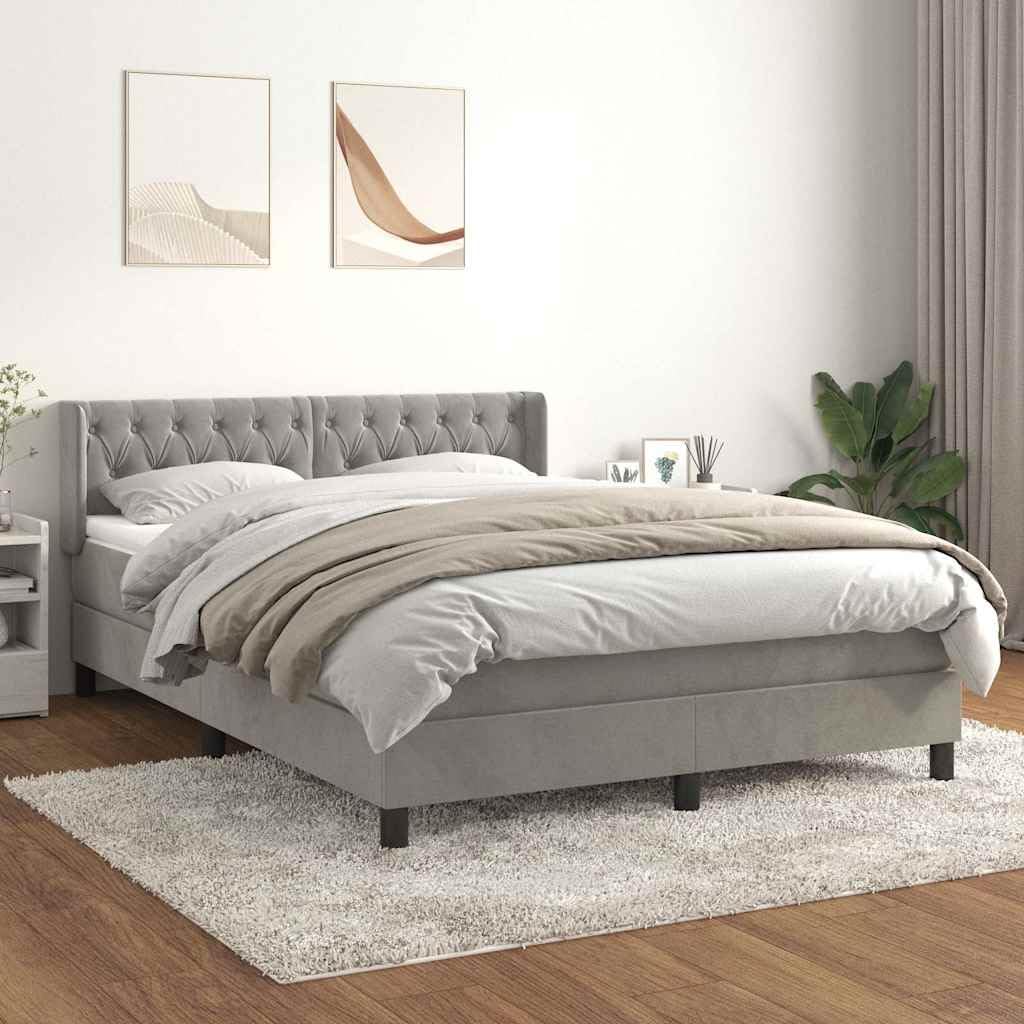 Polsterbett mit Matratze Hellgrau 140x200 cm Samt, Stauraumbett mit höhenverstellbarem Kopfteil, modernes Doppelbett für Schlafzimmer und Jugendzimmer, inklusive Bettgestell und Matratze