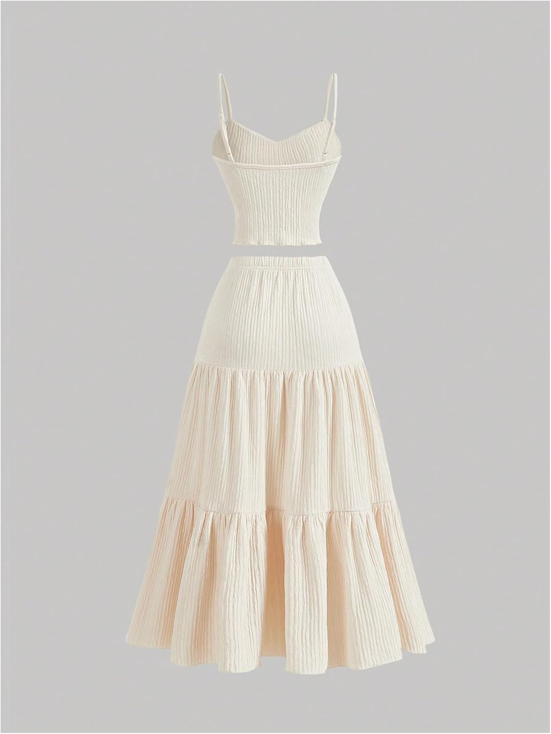 WDIRARA Women's 2 Piece Outfits Skirt Set Cami Top and Ruffle Hem A Line Skirt Matching Set - Image 2