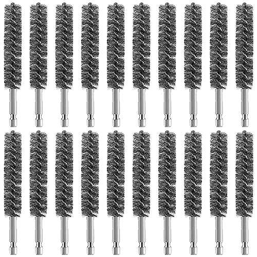Geiserailie Bore Brush Bristles Wire Brush for Power Drill Cleaning Wire with Hex Shank Handle for Power Drill Cleaning(20 Pieces,Stainless Steel)