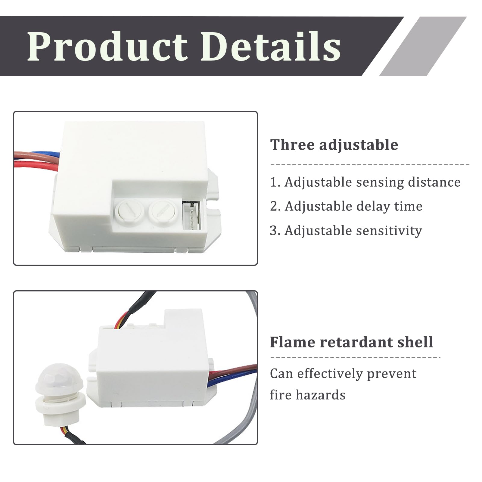 Mini PIR Sensor, Small PIR Sensor Motion Detector Indoor, Ceiling Flush Mount, Infrared Detector with Adjustable Time Delay - Image 3