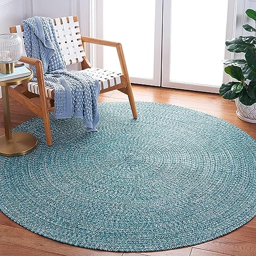 Image of Handwoven Natural Cotton Fibres 2x2 feet, Braided Reversible Jute and Cotton Round Rug /Carpet for Bedroom Living /Dining Room (Multi Green)