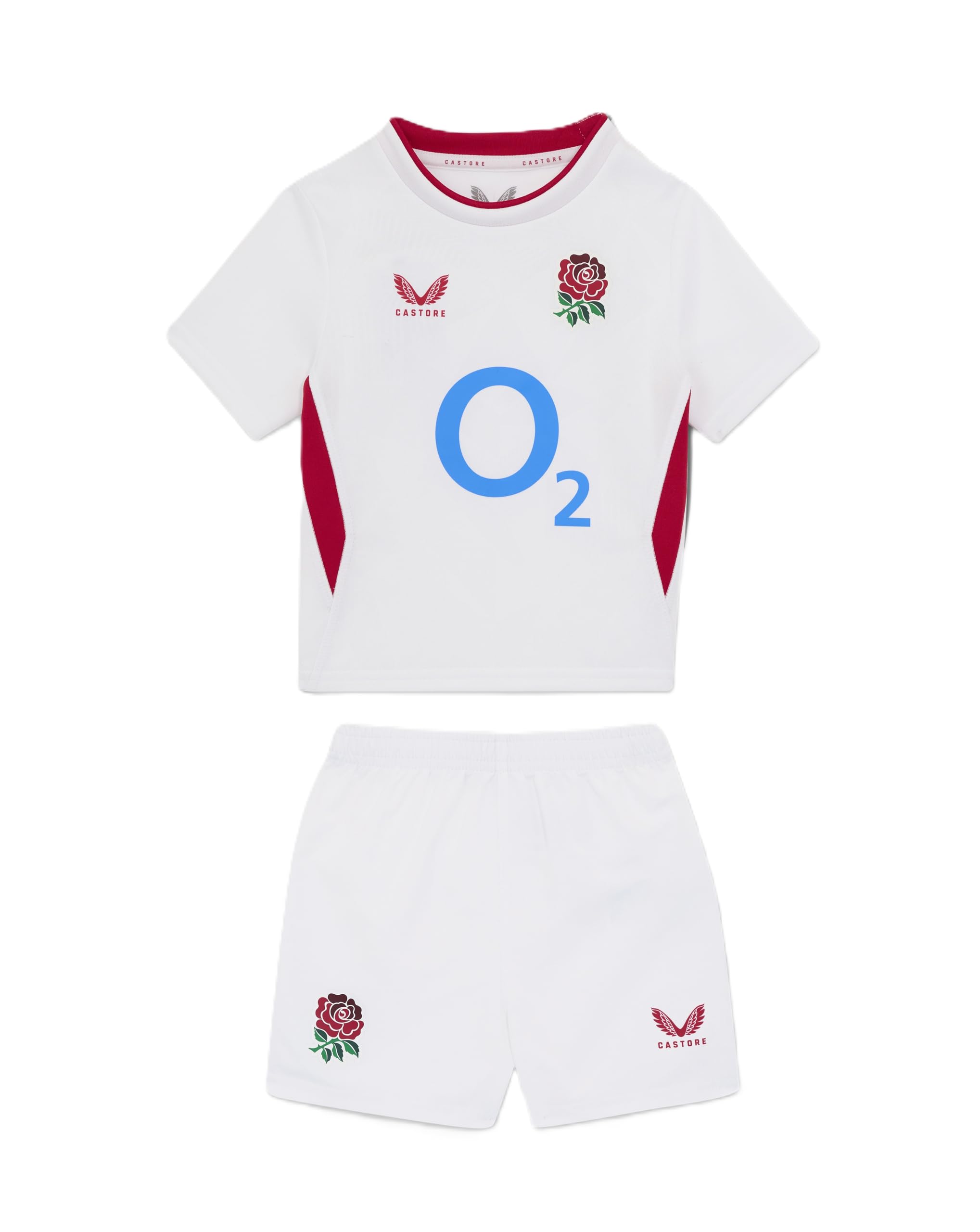 Castore England Rugby Unisex Kids Home Infant Kit, Brilliant White/Lipstick Red, 7 Years